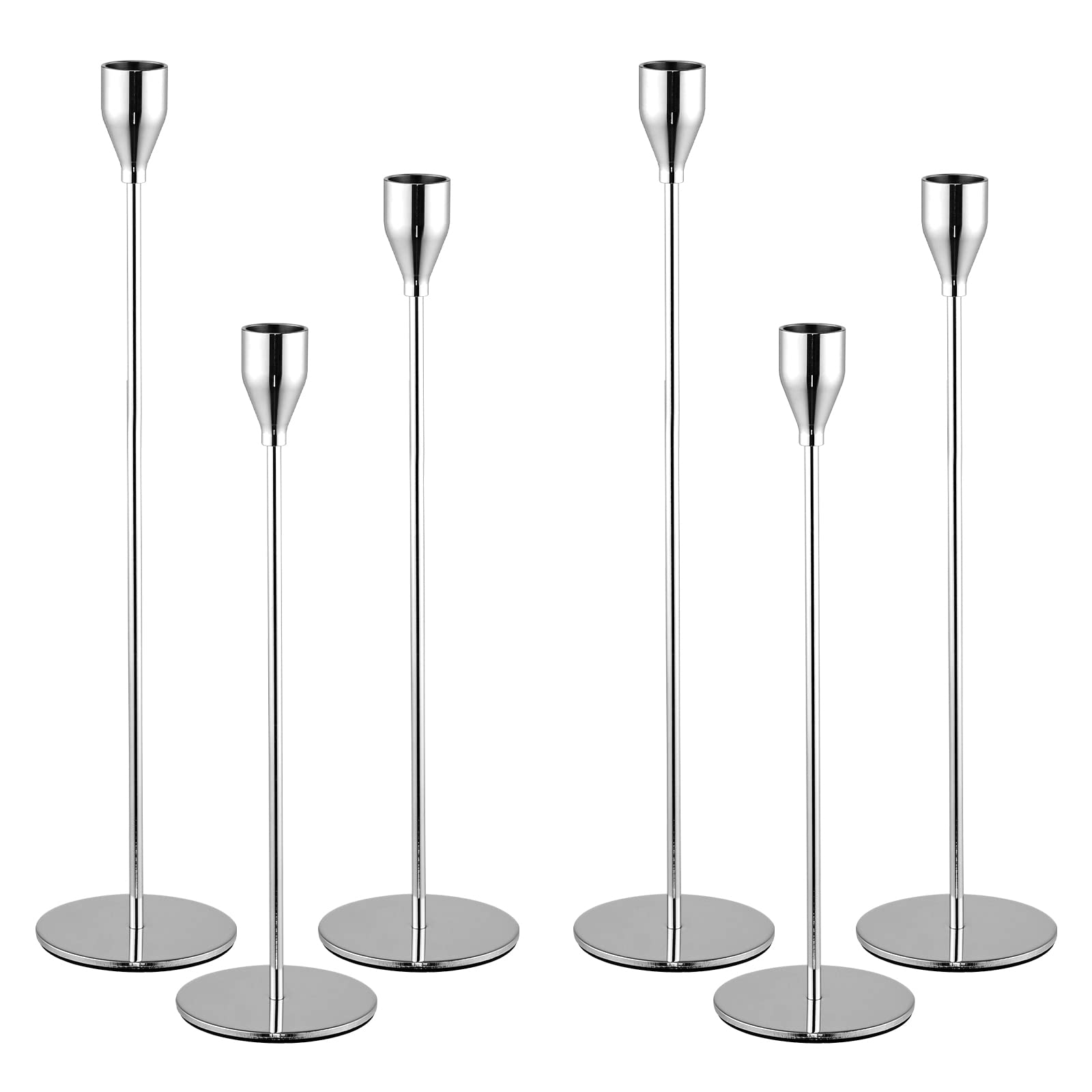 Pesonlook CANDLE_HOLDER Set of 6, Metal Tall Candlestick Holder for Taper Candles, 3 Different Heights, 3/4 Inch Thick Candle, Wedding, Living Room, Dinning Decorations, Silver