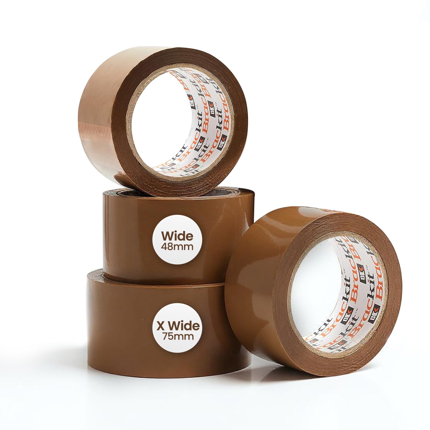 brackit Moving Tape Standard and Extra wide Brown Packing Tape, 2 x 48mm x 66m and 2 x 75mm x 66m, 4 Rolls - Strong Seal for Packaging Heavy Parcels and Boxes