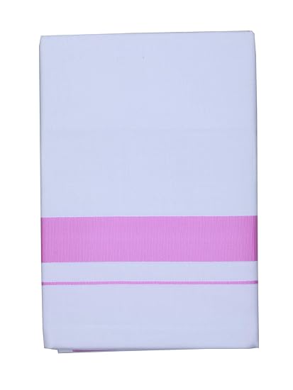 Men's Cotton Double Dhoti, Free Size_103,White and Pink Zari