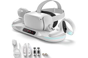 Charging Dock for Meta Quest 2, Dxldfks Auto-Clamping Docking Station for Oculus Quest 2 with LED Light Display, 2 Rechargeable Batteries, 2 Controller Battery Cover and USB-C Charger