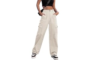 ZMPSIISA Women High Waisted Cargo Pants Wide Leg Casual Pants 6 Pockets Combat Military Trousers