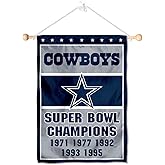 Dallas Cowboys 5 Time Champions Banner Window Wall Hanging Flag with Suction Cup