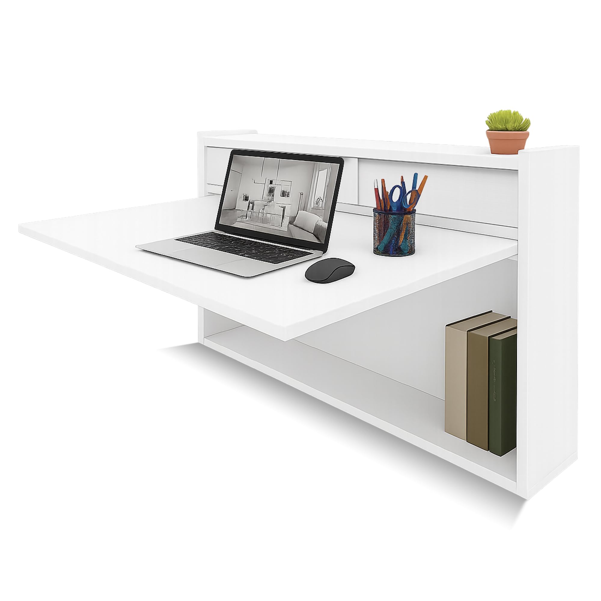 Photo 1 of GOOTRY Wall Mounted Desk 31 inches, Folding Table with Shelves, Space Saving Computer Table, Floating Table for Wall, Multi-Purpose Folding Desk Perfect for Workstations, Dining, or Laundry Area.