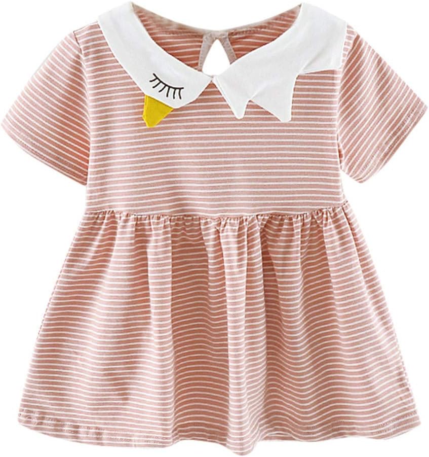 YWLINK Summer Clothing Toddler Kid, Baby Girl Short Sleeve Striped Printed Party Princess Dress Clothing Lapel Swan Embroidered Colorful Tutu Christening GownsBaby Girls 0-24m