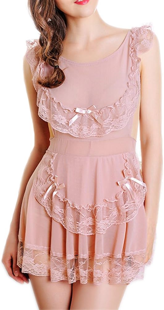 Unilove Women's Sexy Naughty Maid Lace Babydoll Backless Apron Nightdress Lingerie