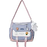 PRLINJSK Cute Messenger Bag, Kawai Purse Gift for Teen Girls Women, Crossbody Shoulder Tote Bags with Accessories