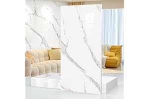 CHEJIAYE 10pcs Thick Marble Peel and Stick Waterproof Wall Panels,Heat-Resistant Backsplash Tile, 23.6"x11.8" PVC Foam Wall Sticker for Kitchen,Living Rooms,TV Walls,White Gray (Not Real Tile 19.4Sq. Ft.)