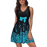 Kate Kasin Women's Two Piece Swimsuits Tummy Control Back Cross Flowy Swimdress Bathing Suits with Boyshorts Swimwear