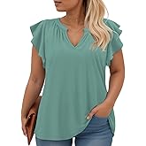 VISLILY Womens-Plus-Size-Summer-Tops Cute Notched V Neck T Shirts Dressy Ruffle Short Sleeve Blouses Trendy Casual Tunics Tee