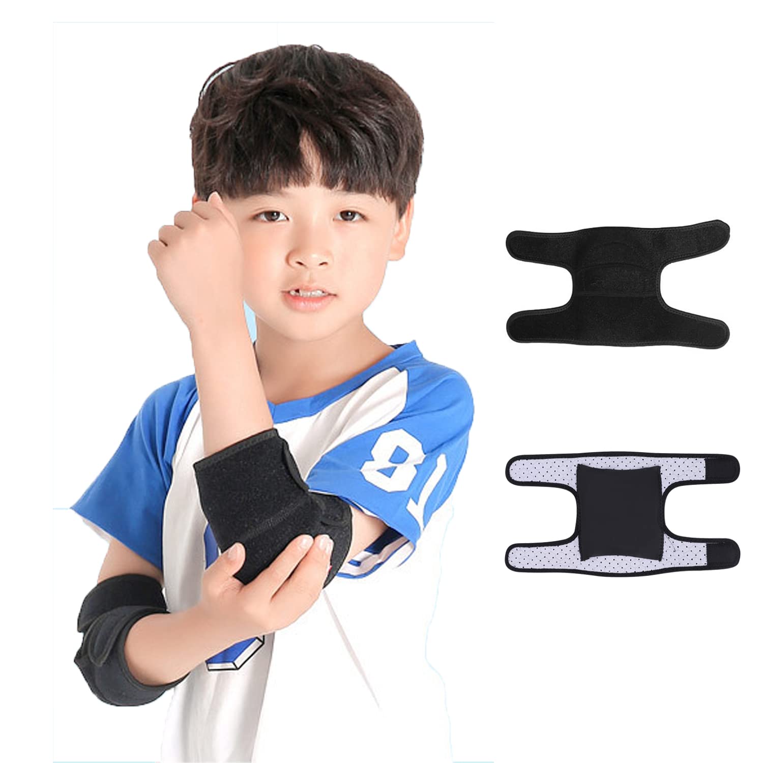 Elbow Support Brace for Kids Sponge Sports Elbow Pads Protector Adjustable Elbow Protection Pads Crashproof Elbow Guard Sleeve Breathable Thicken Elbow Protective Gear for Roller Cycling Skating 2pcs
