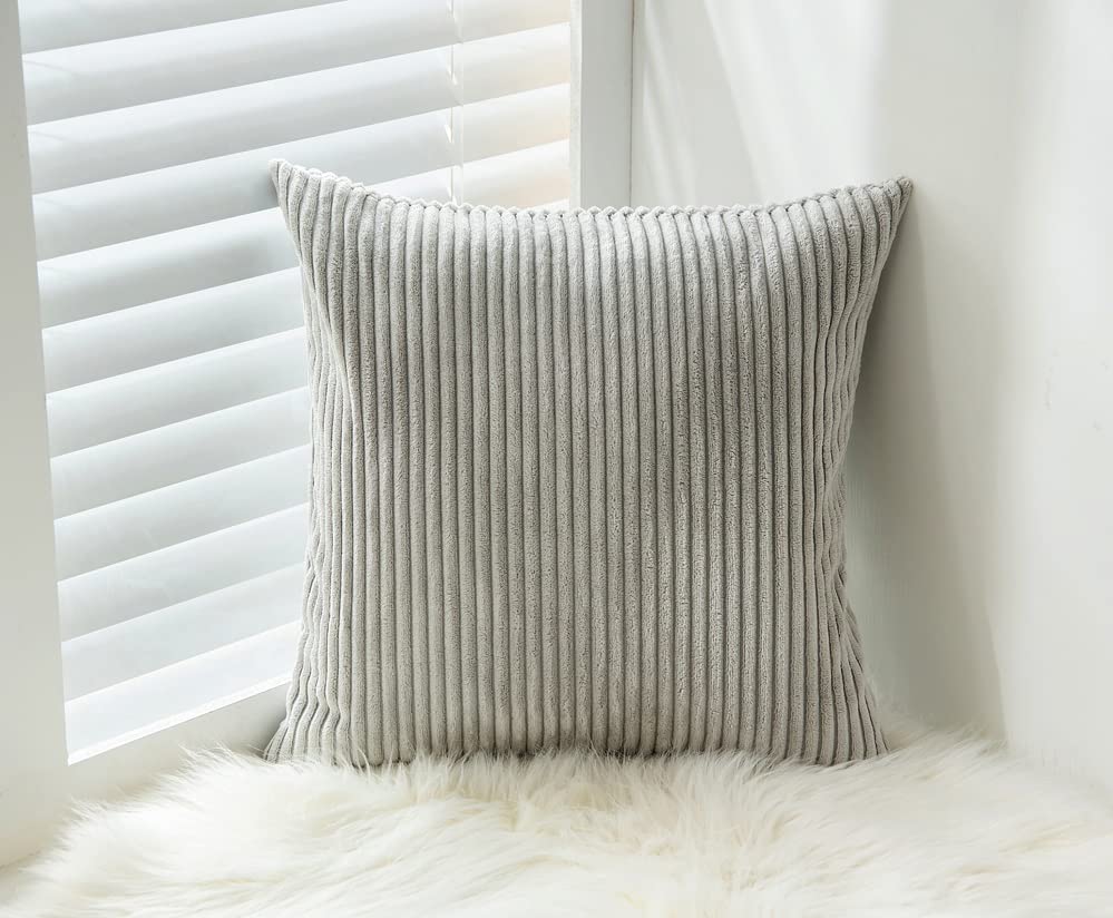 RKAAS HOME Pack of 4 Super Soft Decorative Luxurious Corduroy Square Cushion Cover for Living Room Sofa Couch Bed 50cm x 50cm 20x20 Inches (Pack of 4 - Silver Grey)