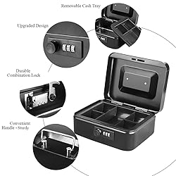 Jssmst Cash Box with Money Tray and Combination