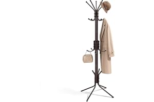 Outspurge Metal Coat Rack, Freestanding Coat Tree & Hall Tree with 15 Hooks, Sturdy Coat Rack Stand and Hat Rack, Coat Hanger for Entryway, Bedroom, Office for Jackets, Hats, Bags,Brown