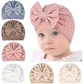 QandSweet 0-24 Months Newborn Girls' Hats Cotton and Linen Cap Infant Big Bow Hat Baby Shower