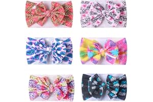 Baby Printed Bow Headbands Set, 6 Pcs Soft Fabric Elastic Hair Bands for Infant Toddler Girls, Cute Floral Pattern Hair Acces