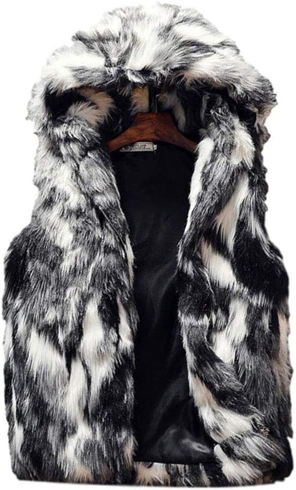 Idopy Men`s Luxury Faux Fur Hoodie Coats Sleeveless Jacket Vest with Hood