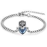 Silikepa Skull Bracelet 925 Sterling Silver Skull Crystal Bracelet Adjustable Bracelet Gothic Bracelet Skull Jewelry Gift for Women Men