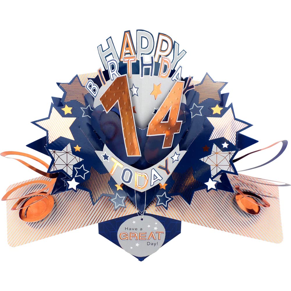 Happy 14th Birthday 14 Today Pop-Up Greeting Card Love Kate's Pop Up Cards Him POP204MC14