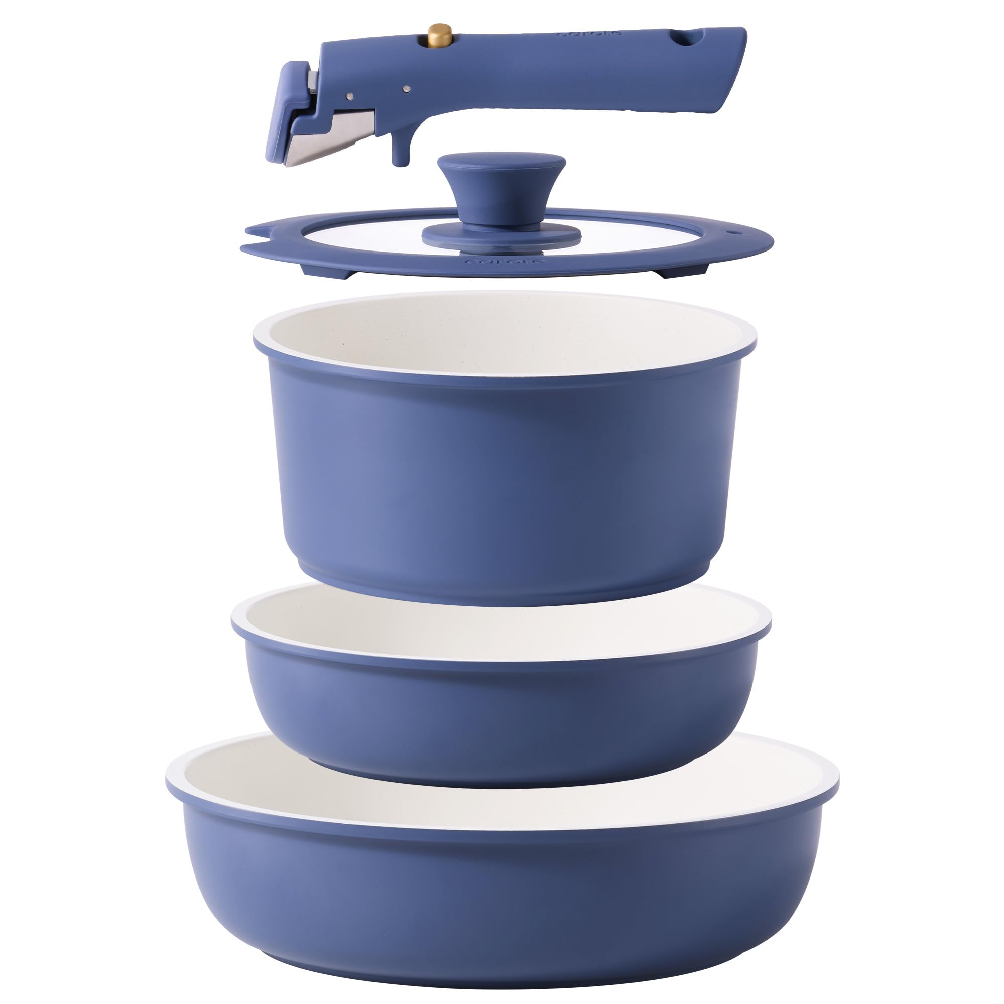 Photo 1 of ***(PARTS ONLY/ MAJOR DAMAGE/ NON FUNCTIONAL)***CAROTE 5pcs Pots and Pans Set Non stick,Cookware Set Detachable Handle,kitchen essentials,RV kitchen pot and pan,Induction Cookware,Oven Safe,PFOA PFOS FREE,Blue