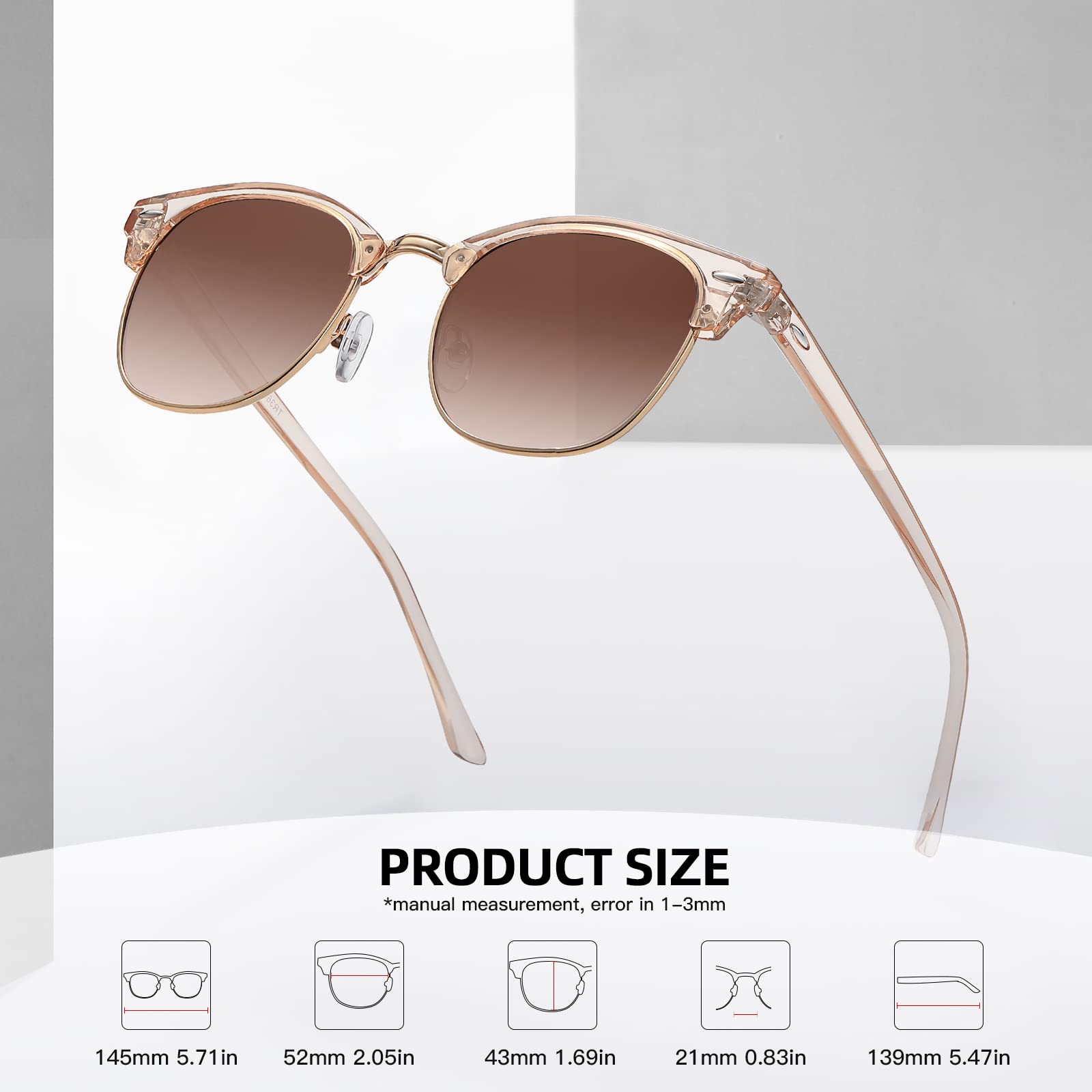 MEETSUN Retro Semi Rimless Polarized Sunglasses for Men Women Classic Trendy Driving Sun Glasses UV Protection