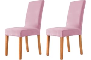 MILARAN Velvet Chair Covers for Dining Room, Soft Stretch Seat Slipcover, Washable Removable Parsons Chair Protector, Set of 2, Baby Pink