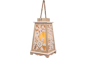 DECORKEY Christmas Decorations, Wooden Candle Holder for Farmhouse Christmas Decor Indoor Outdoor, Unique Decorative Hanging Lantern with LED Candle for Christmas Table Centerpieces, Porch, Mantel