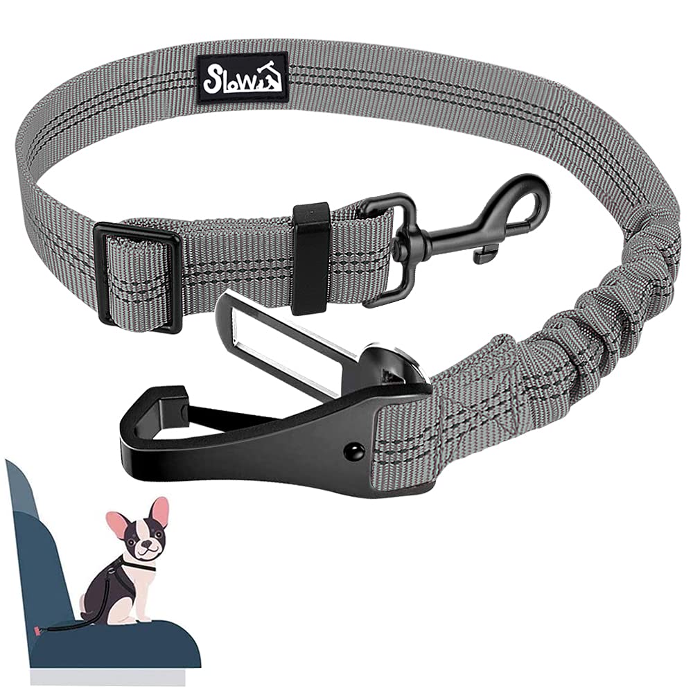 Eyein Dog Seat Belt, 2 in 1 Attachment Dog Car Harnesses Belt, Hook Latch Bar & Seatbelt Buckle with Anti Shock Elastic Nylon Bungee Buffer, Adjustable Reflective Duty Pet Safety Belts for Vehicle