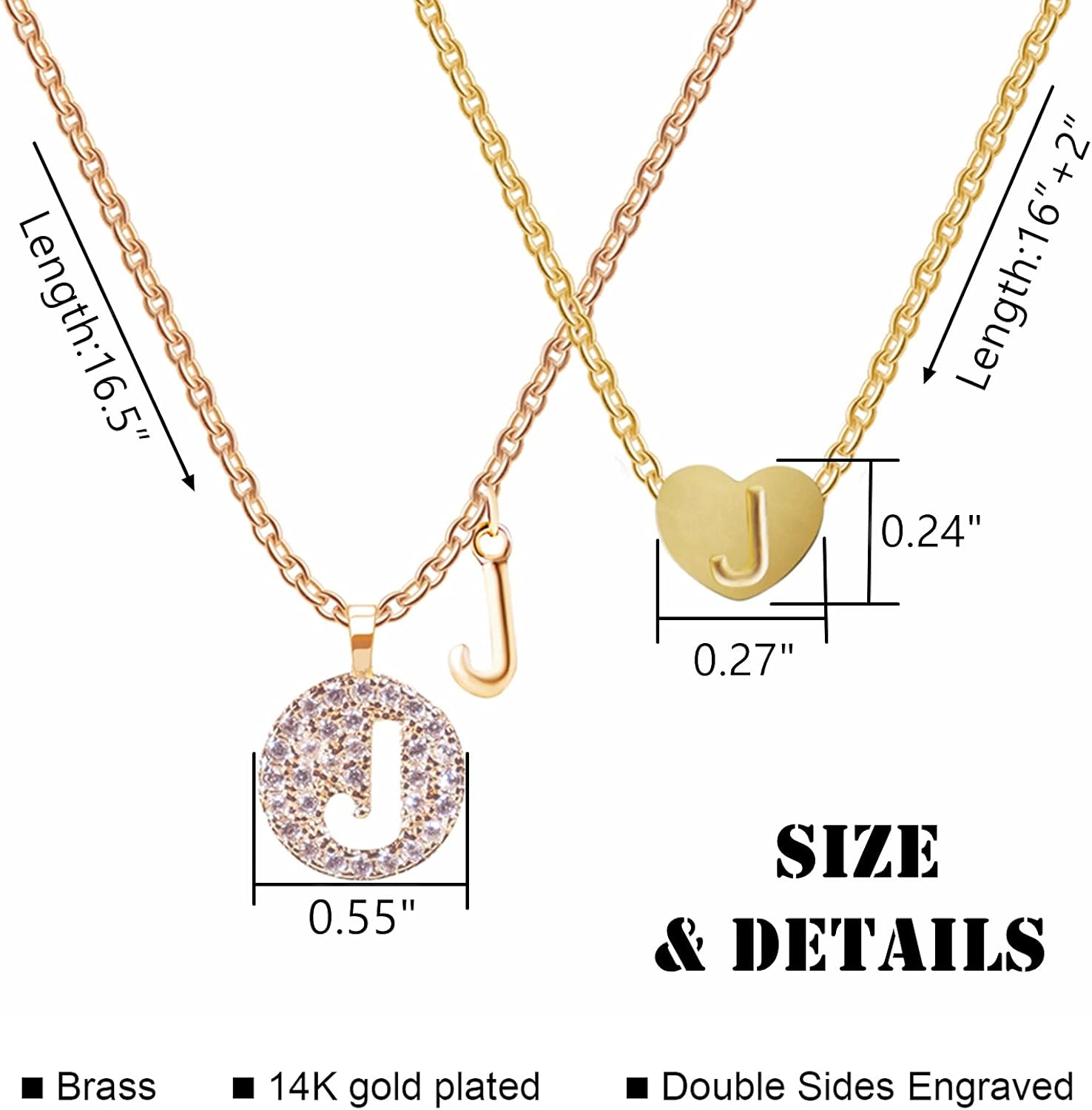 Tiny Gold Initial Heart Necklaces For Girls(2 Styles/Set) ,14k Gold/ Rose Gold Filled Heart Pendant Handmade Dainty Heart/Hollow Of The Initial Letter Necklaces For Teen Girls Kids Jewelry Gifts (Set-J): Clothing