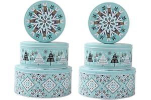 Christmas Round Candy Cookie Tins Storage Tins for Gift Giving, setof 6, Extra Thick Metal -2 Large, 2Medium and 2Small Sizes