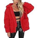 Comeon Women's Coat Casual Lapel Fleece Fuzzy Faux Shearling Zipper Coats Warm Winter Oversized Outwear Jackets