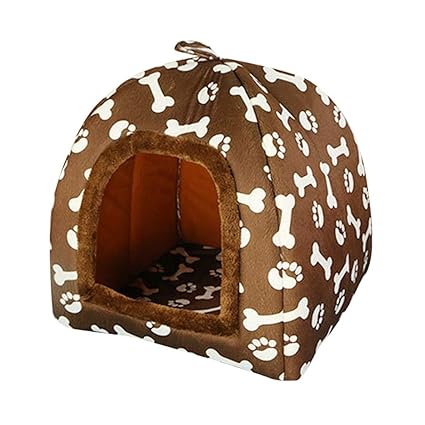 Jeelinbore Imprimé Animaux Igloo Pour Chien Chat Doux Lit Coussin Maison Niche Chiot Panier Marron 47 47 45cm