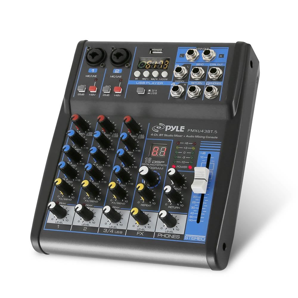 Photo 1 of Pyle Professional Audio Mixer Sound Board Console System- Interface 4 Channel Digital USB Bluetooth MP3 Computer Input 48V Phantom Power Stereo DJ Studio Streaming FX 16-Bit DSP Processor- PMXU43BT.5