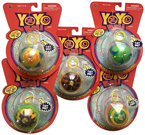 Big Time Toys Yoyo Ball Automatic Return Yoyo, Party Pack of 5, Assorted Colors and Patterns, Never Needs rewinding, New Twist on Old Fun, Enhances Motor Skills and Hand-Eye Coordination