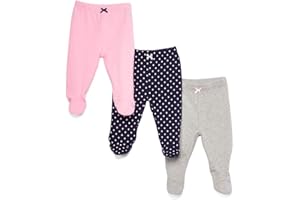 Spasilk Baby-Girls 3 Pack Cotton Pull on Footed Pantspants