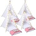 Windyun 4 Pack Kids Teepee Tent Bulk with Light and Inflatable Airbed, Natural Cotton Toddler Play Tent Washable for Girls Boys Indoor Outdoor Slumber Party Birthday Gifts (White)
