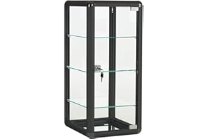 HUZJIEHUI 14" W x 27" H x 12" D Black Aluminum Tempered Glass Countertop Display Case - Durable Table Top Display Case, Clear Cabinet for Retail, Home & Office Use