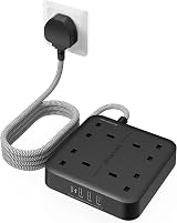 LENCENT Extension Lead with USB C Port 4 Outlets 1 USB-C 3 USB 1.8m Braided