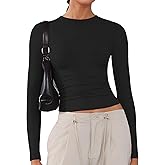 Women's Soft Long Sleeve Shirts Crew Neck Tops Basic Tees Stretchy Going Out Crop Tops Y2K Slim Fit T-Shirts
