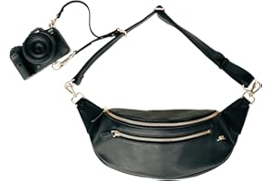 rr ruby+rae The Sidekick Camera Bag – Compact, Vegan Leather, Hands-Free Crossbody with Protective Suede Interior, Black