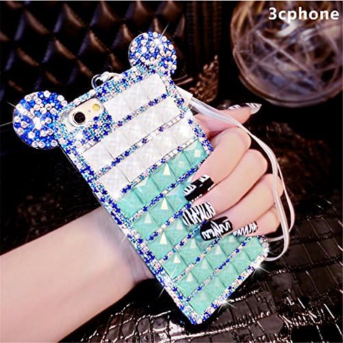 Bling Samsung Galaxy Note 8 Diamond Case With Chain,Chanyaozy[DIY][Glitter]Luxury Diamond Minnie Mouse Soft Rubber Case (Blue)