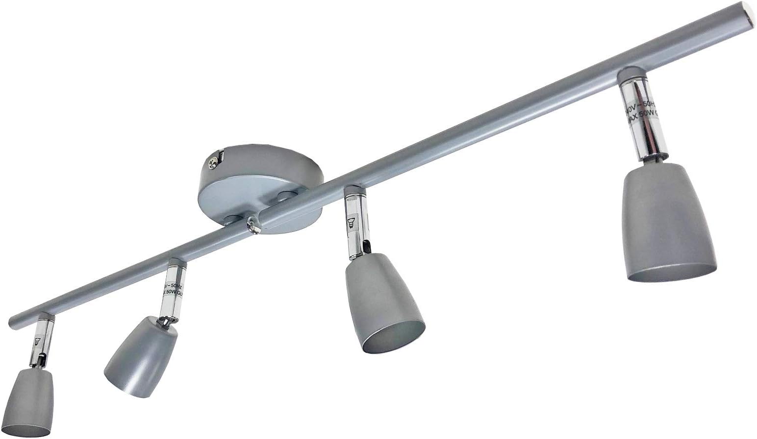 4 Way Adjustable Head Spotlight Bar Light Fittng - Takes GU10 Bulbs - LED Compatible (Silver/Grey)