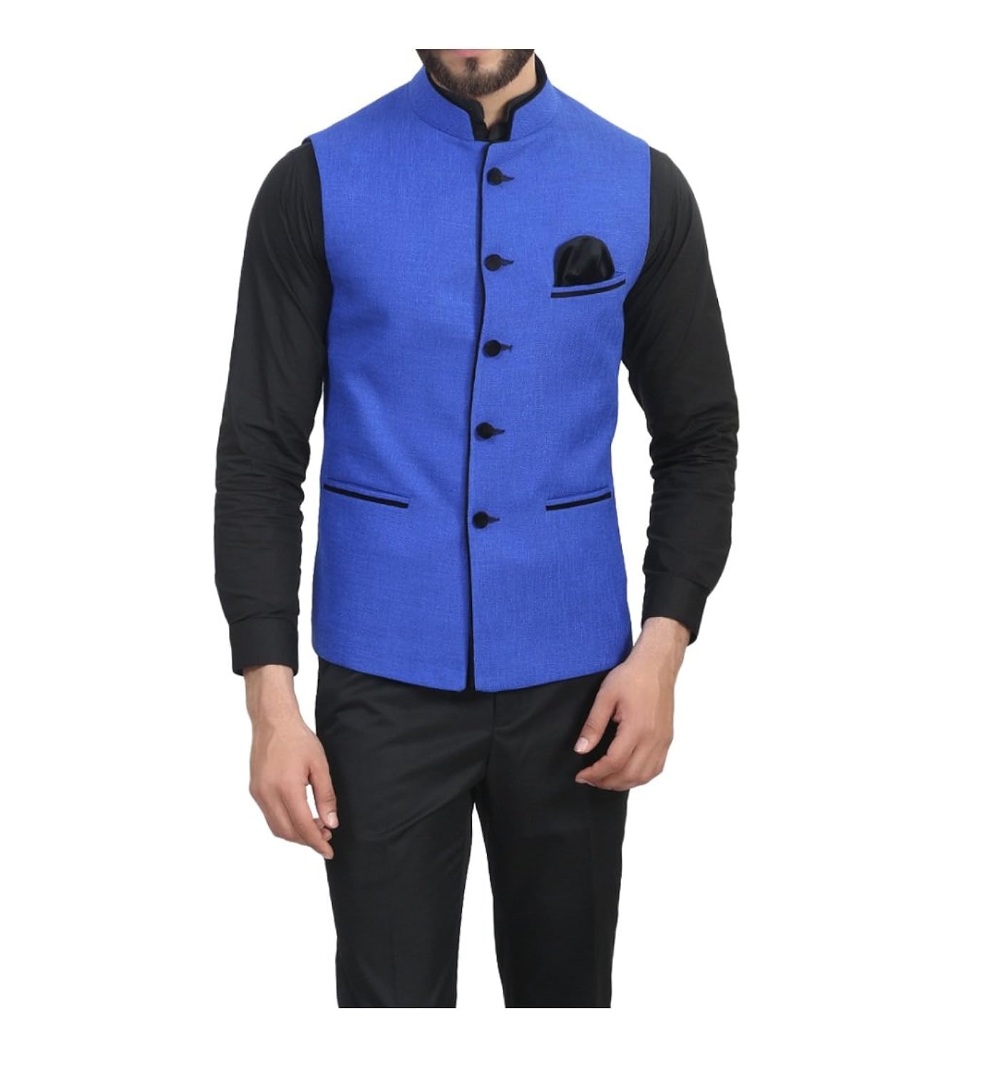 manq men's band collar slim fit party/casual waist coat