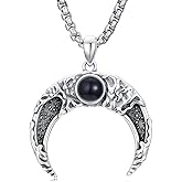 Lattd Moon Necklace 925 Sterling Silver Black Obsidian Crescent Moon Pendant Jewelry for Men, w/Stainless Steel Chain 22''+2''