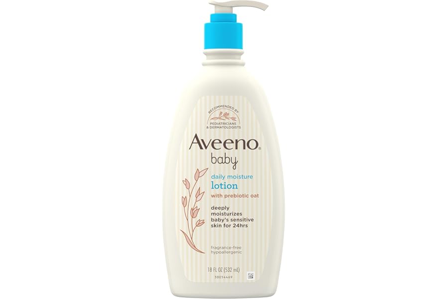 Aveeno Baby Daily Moisture Body Lotion for Sensitive Skin, Hypoallergenic Moisturizing Baby Lotion with Nourishing Oatmeal to Deeply Moisturize Baby's Skin, Fragrance-Free, 18 fl. oz