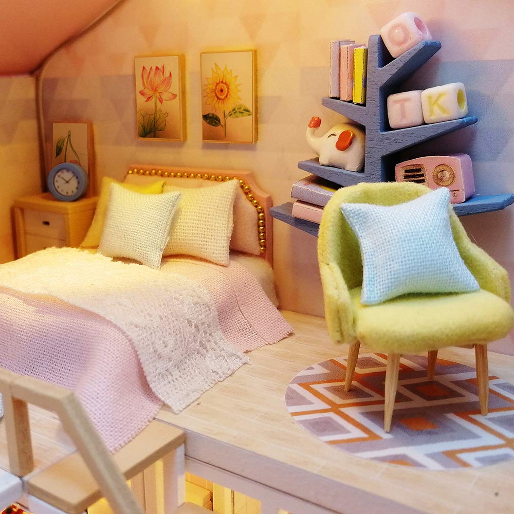 GuDoQi DIY Miniature Dollhouse Kit, Tiny House kit with Furniture and Music, Miniature House Kit 1:24 Scale, Great Handmade Gift for Birthday Easter Day, Sweet Time House