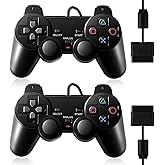 HaeBorl PS2 Controller, 2 Packs Wired Controller Compatible with PS2/PS2 Slim/PS1, PS2 Replacement Wired Controller with Dual Vibration, Black