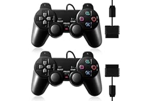 HaeBorl PS2 Controller, 2 Packs Wired Controller Compatible with PS2/PS2 Slim/PS1, PS2 Replacement Wired Controller with Dual Vibration, Black
