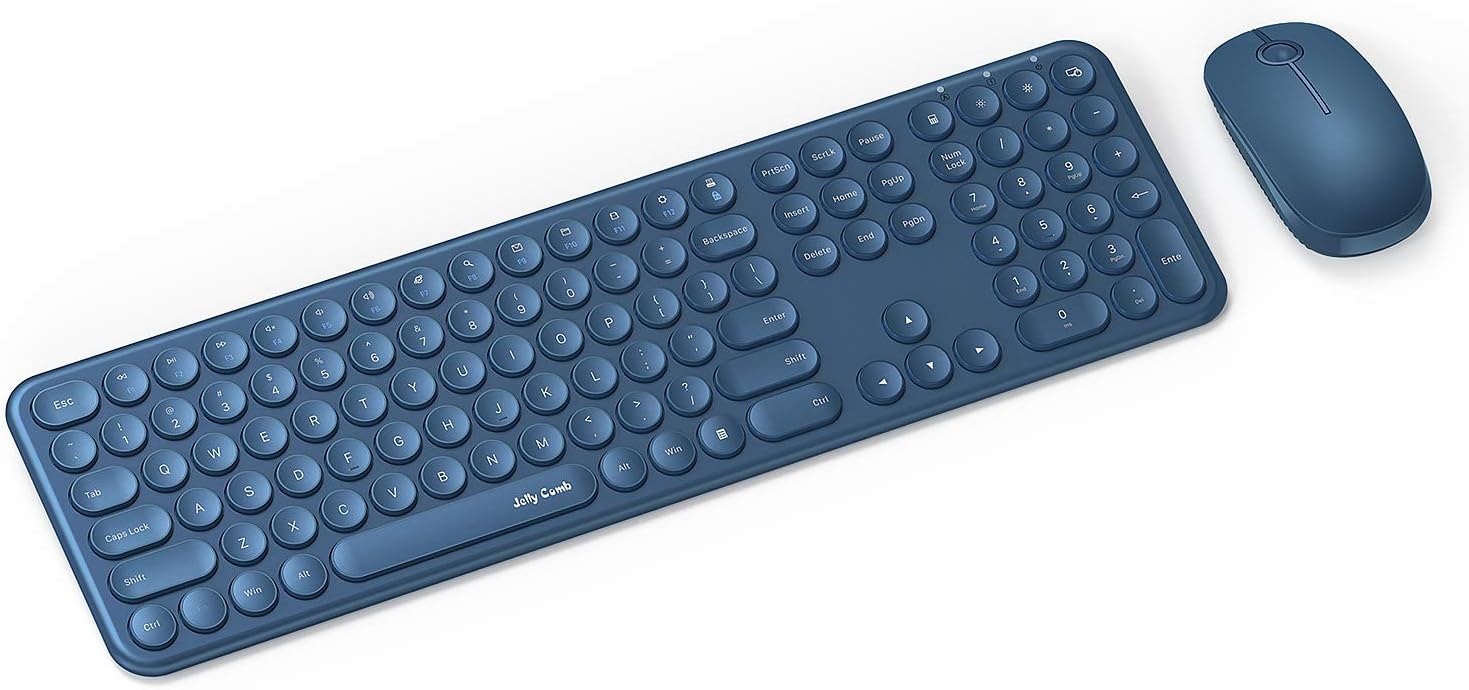 Wireless Keyboard and Mouse Combo, Jelly Comb 2.4GHz Full-Size Compact Wireless Mouse Keyboard with Numeric Keypad for Laptop/PC- Round Keycaps (Blue): Computers & Accessories