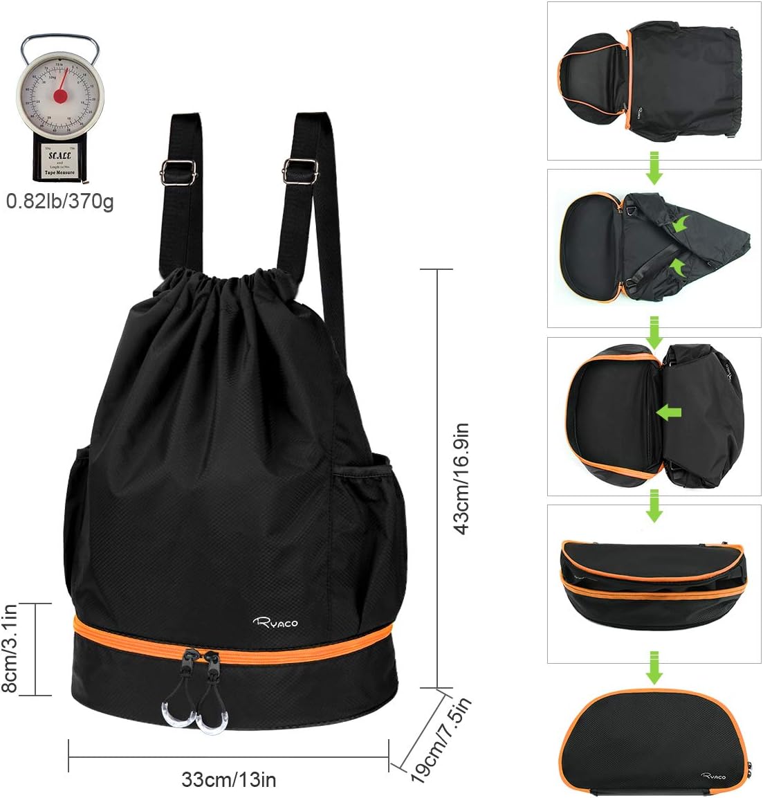 RYACO Drawstring Backpack Sports Gym Bag - Image 5