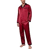 Ekouaer Men's Silk Pajama Set Long Satin Loungewear 2 Piece Pjs Classic Button Down Sleepwear S-XXL
